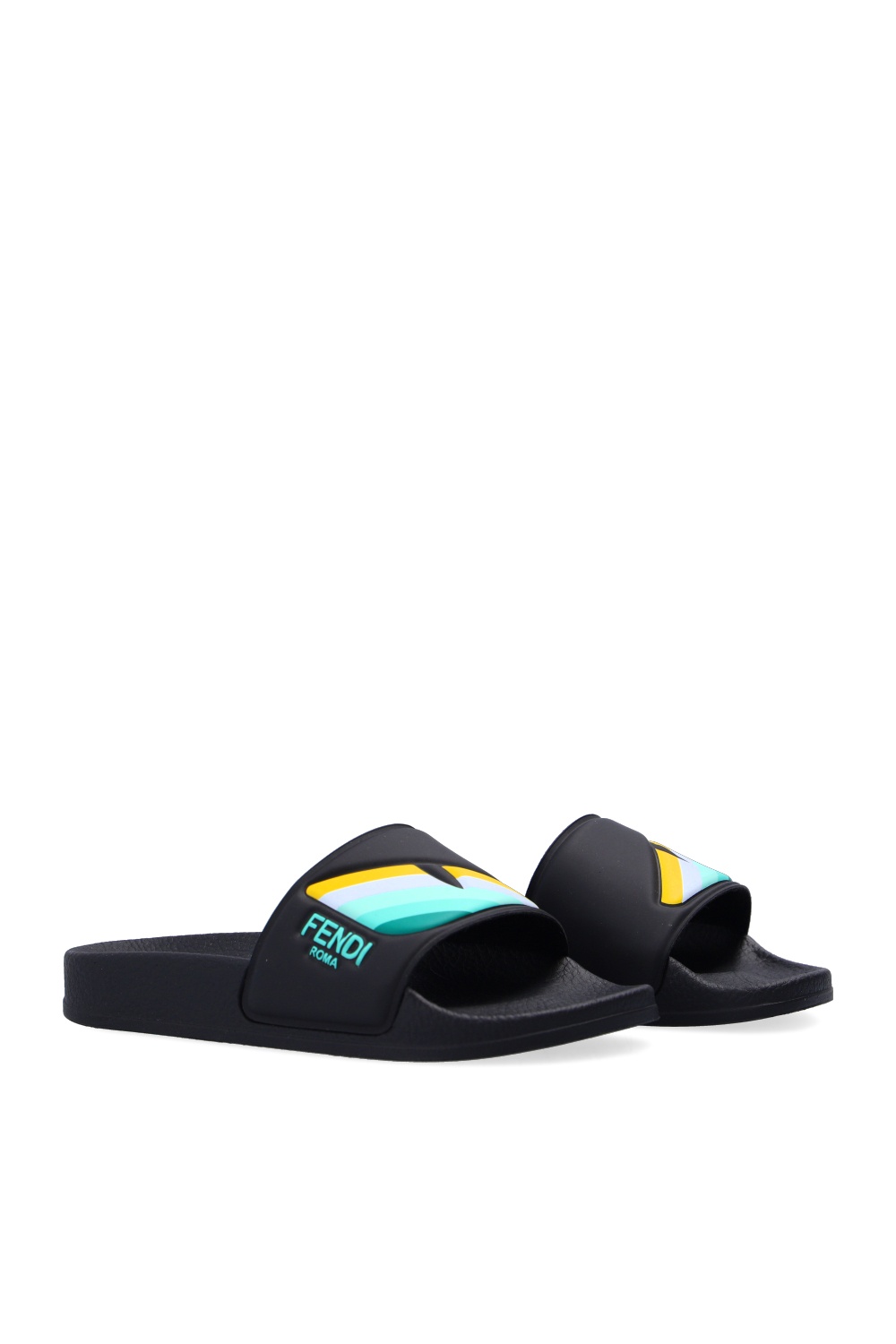 Fendi black best sale rubber slides